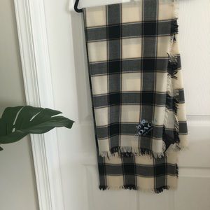 COACH scarf with black, ivory, tan and blue print